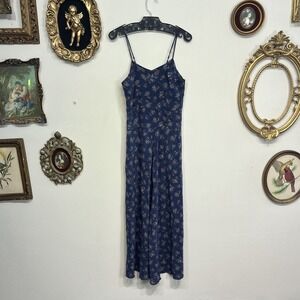 Blue Floral Midi Slip Dress Square Neck Sleeveless Size Small